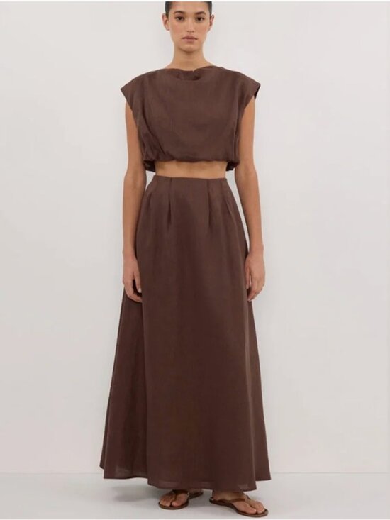 DISSH Dresses & Skirts - DISSH Amy Choc Linen Bubble Top & Midi Skirt Matching Set Size 8 NWT